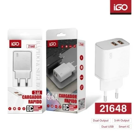 IGO CARGADOR 2 USB 3.4A 21648