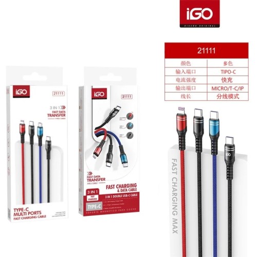 IGO CABLE RÁPIDO 3 EN 1 TIPO-C A MICRO/TIPO-C/LIGHTNING 21111