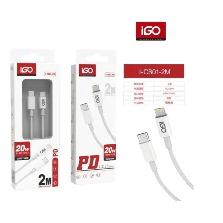 IGO CABLE RÁPIDO LIGHTNING TIPO-C PD20W 2M BLANCO I-CB01-2M
