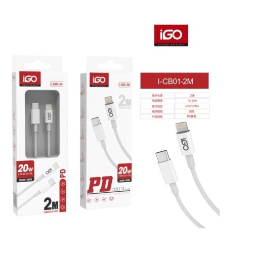IGO CABLE RÁPIDO LIGHTNING TIPO-C PD20W 2M BLANCO I-CB01-2M