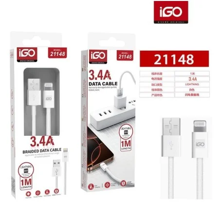 IGO CABLE LIGHTNING TRENZADO USB 3.4A 1M BLANCO 21148