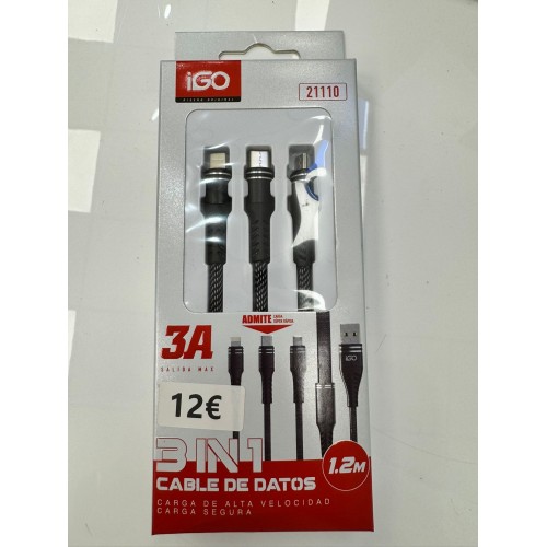 IGO CABLE RÁPIDO 3 EN 1 TIPO-C A MICRO/TIPO-C/LIGHTNING 21110