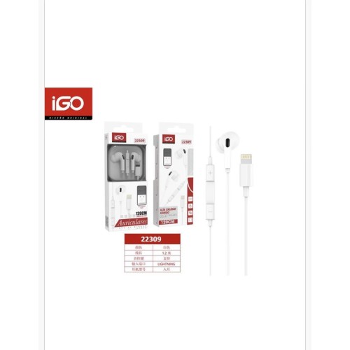 IGO AURICULAR PARA IPHONE CONECTA A BLUETOOTH 1.2M BLANCO CON GOMA 22309