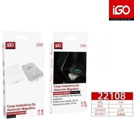 IGO POWER BANK INALAMBRICO DE ABSORCION MAGNETICA CAPACIDAD 5000MAH 22108