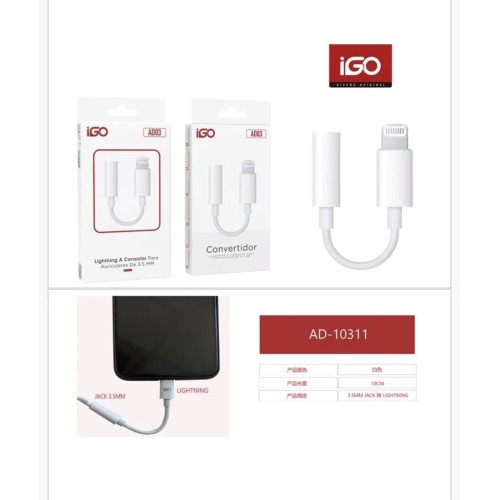IGO CONECTOR PARA AURICULARES DE 3.5MM A LIGHTNING 21204