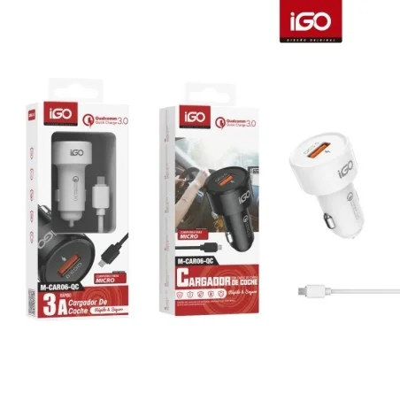 IGO CARGADOR DE COCHE 1USB QC3.0 CON CABLE MICRO M-CAR06-QC