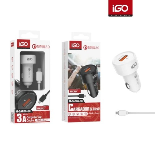IGO CARGADOR DE COCHE 1USB QC3.0 CON CABLE MICRO M-CAR06-QC