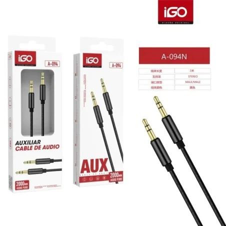 IGO CABLE DE AUDIO ESTÉREO 2M MACHO-MACHO A-094 BLANCO