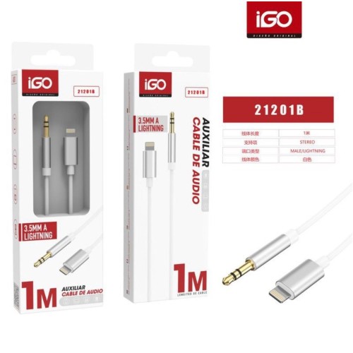 IGO CABLE DE AUDIO ESTÉREO 1M MACHO-LIGHTNING 21201 BLANCO