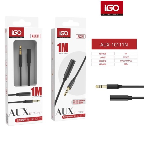 IGO CABLE DE AUDIO ESTÉREO 1M MACHO/HEMBRA 21200 NEGRO
