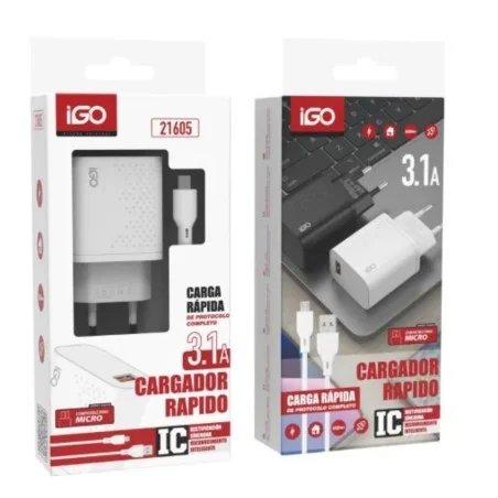 IGO 21605 CARGADOR CON CABLE MICRO USB 3.1A