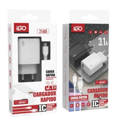 IGO 21605 CARGADOR CON CABLE MICRO USB 3.1A
