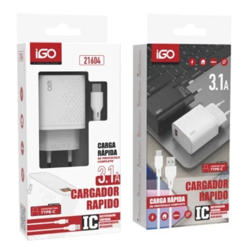 IGO 21604 CARGADOR CON CABLE USB A TIPO C 3.1A