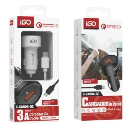 IGO C-CAR06-QC CARGADOR COCHE CON CABLE USB A TIPO C 3A
