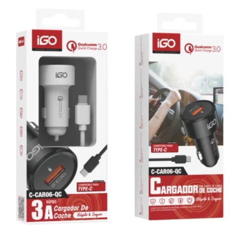 IGO C-CAR06-QC CARGADOR COCHE CON CABLE USB A TIPO C 3A