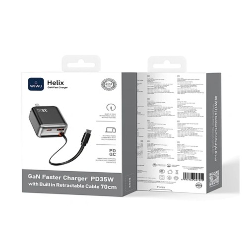 WIWU WI-G029 ADAPTADOR DE VIAJE DE 35W CON CABLE RETRACTIL COLOR NEGRO