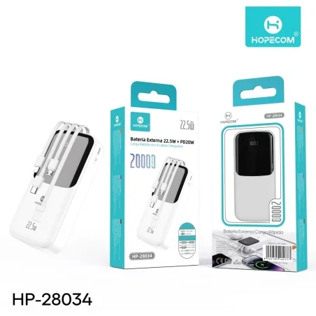 HOPECOM HP-28034 Batería externa 20.000mah 22.5w+pd20w con 4 cables
