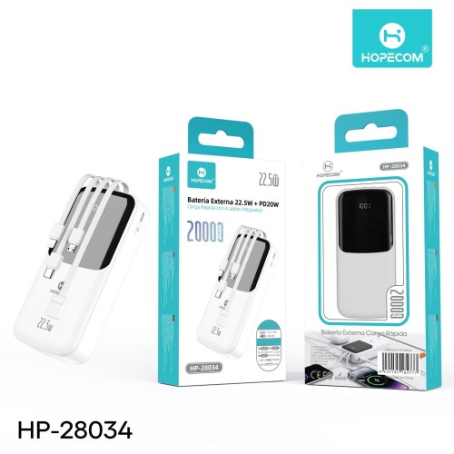 HOPECOM HP-28034 Batería externa 20.000mah 22.5w+pd20w con 4 cables