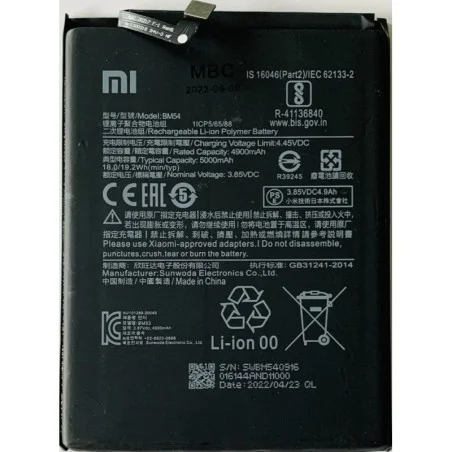 Bateria BM54 Para Xiaomi Redmi Note 9T / Note 9 5G De 5000 MAh