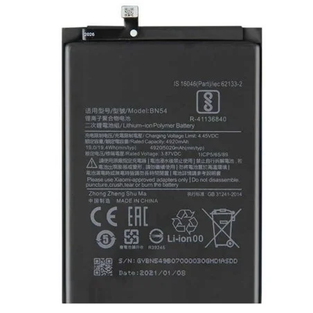 Bateria BN54 Para Xiaomi Redmi Note 9 / Redmi 9 De 4920 MAh