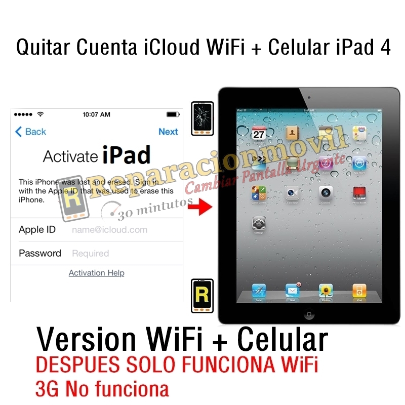 Quitar Cuenta iCloud WiFi + Celular iPad 4