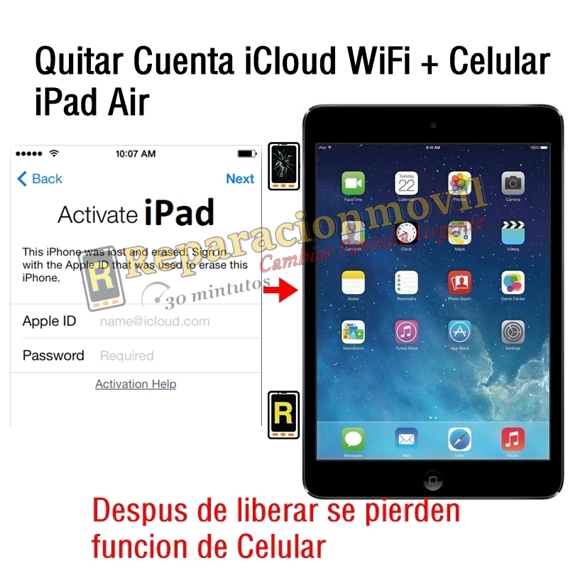 Quitar Cuenta iCloud WiFi + Celular iPad Air