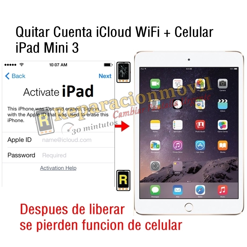 Quitar Cuenta iCloud WiFi + Celular iPad Mini 3