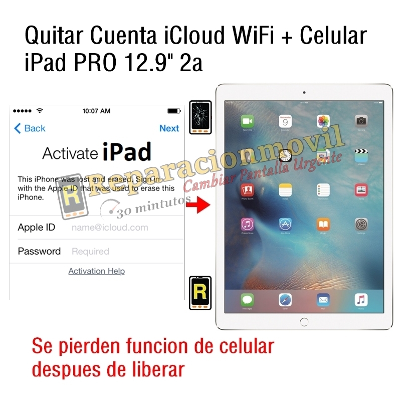 Quitar Cuenta iCloud WiFi + Celular iPad Pro 12.9 2017