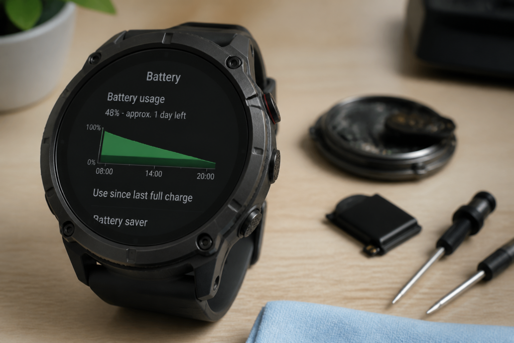 Pantalla de Apple Watch Ultra mostrando el uso de la batería en watchOS