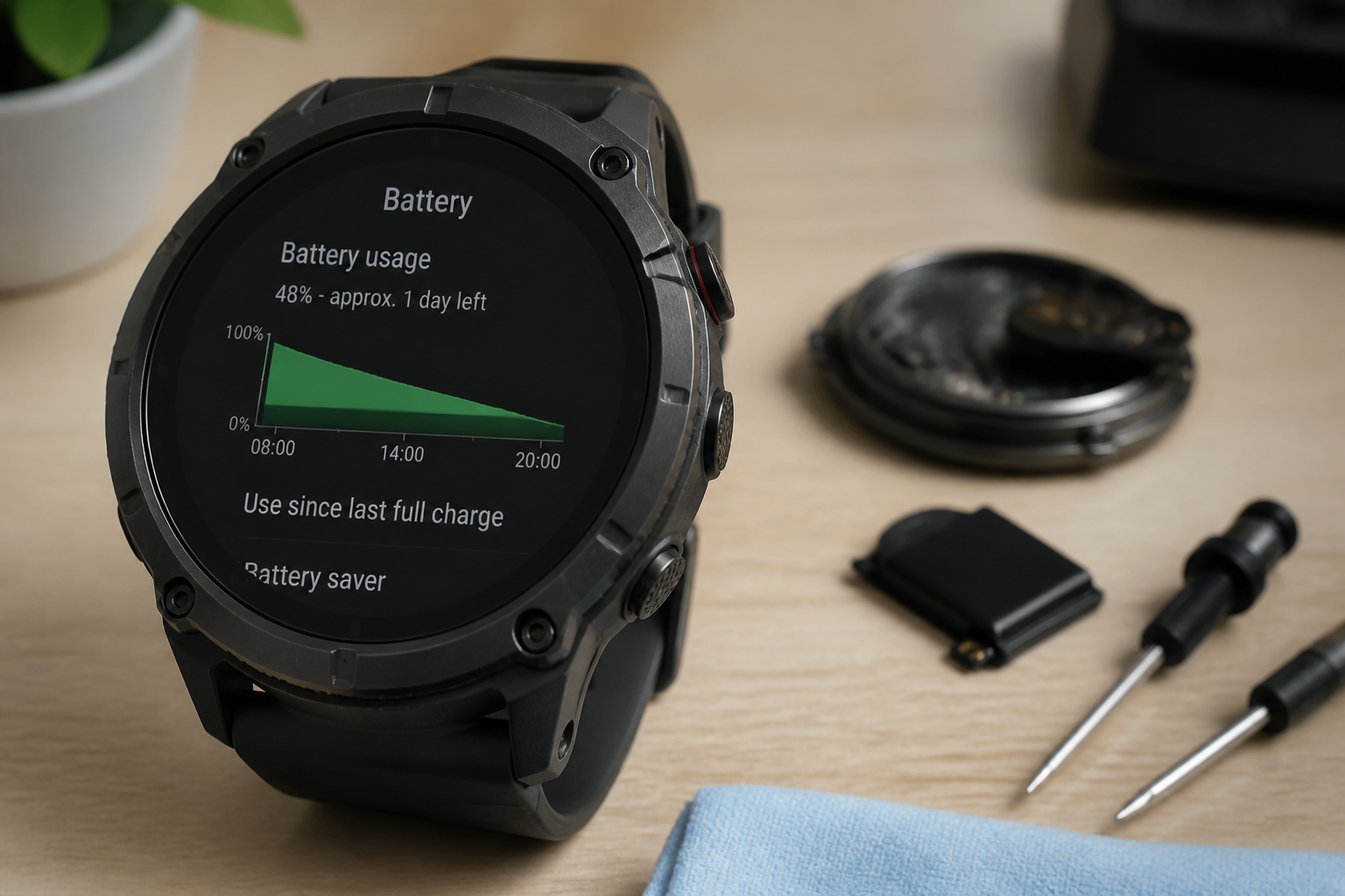 Pantalla de Apple Watch Ultra mostrando el uso de la batería en watchOS