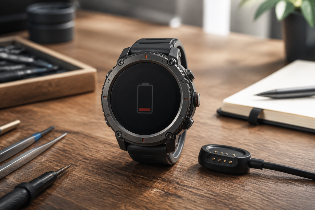 Apple Watch Ultra 2 en el centro con cargador magnético ilustrando diagnóstico de batería o carga