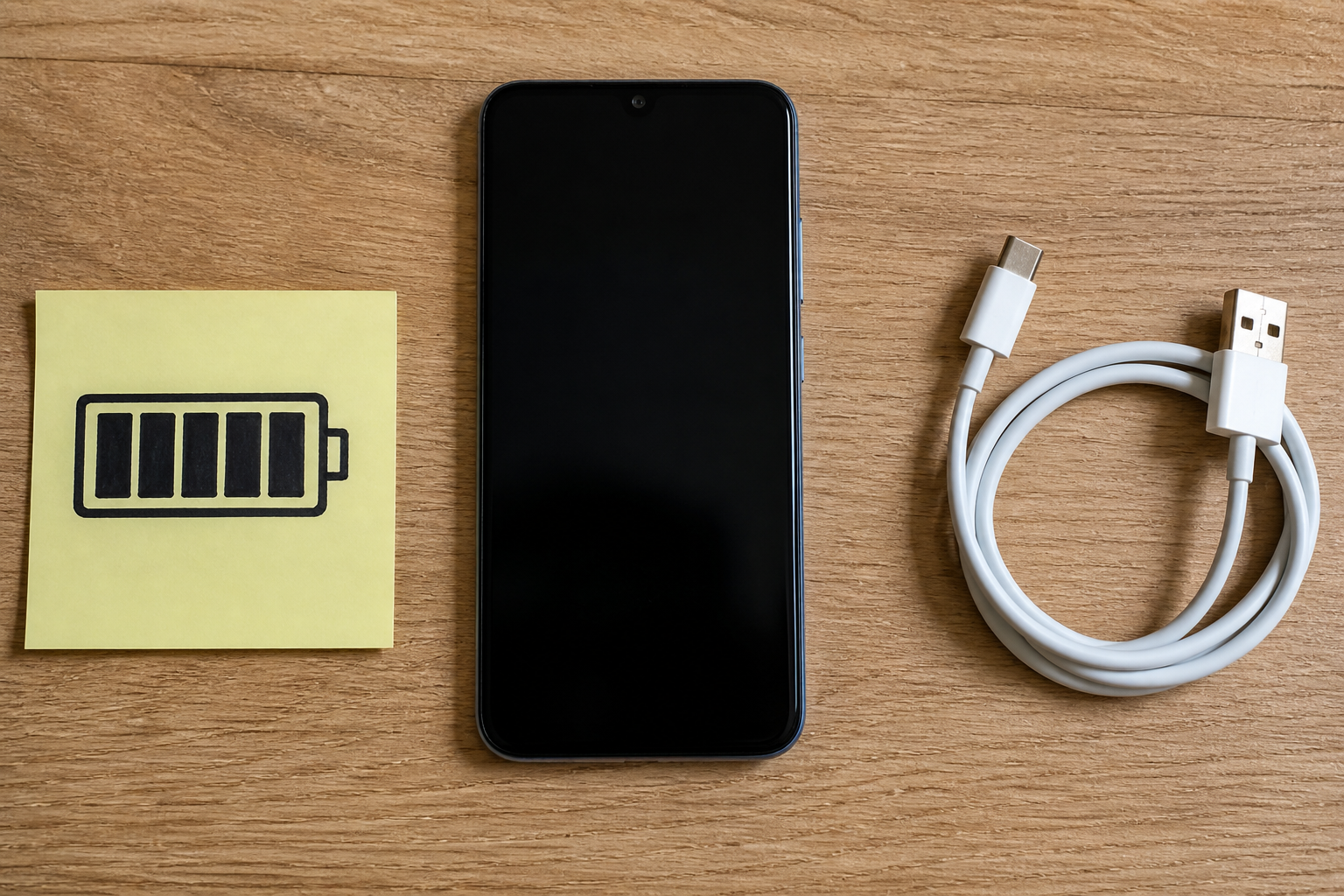 iPhone en el centro con cable de carga a un lado ilustrando diagnóstico de batería o conector