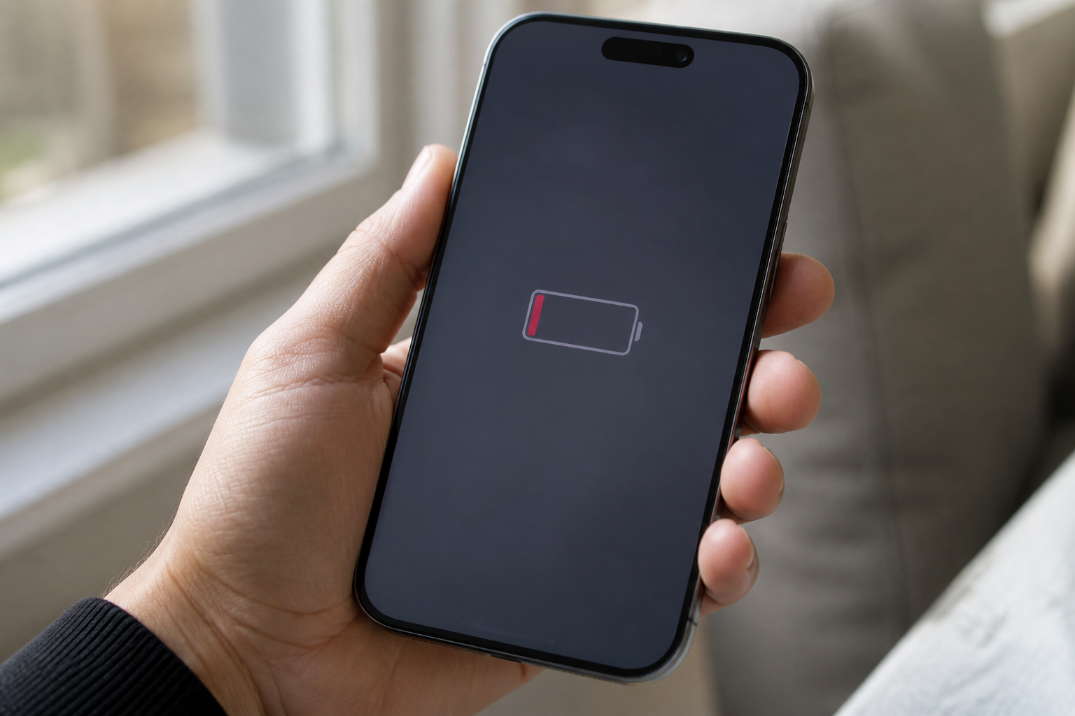 iPhone 17 Pro Max con el indicador de batería baja visible en la pantalla