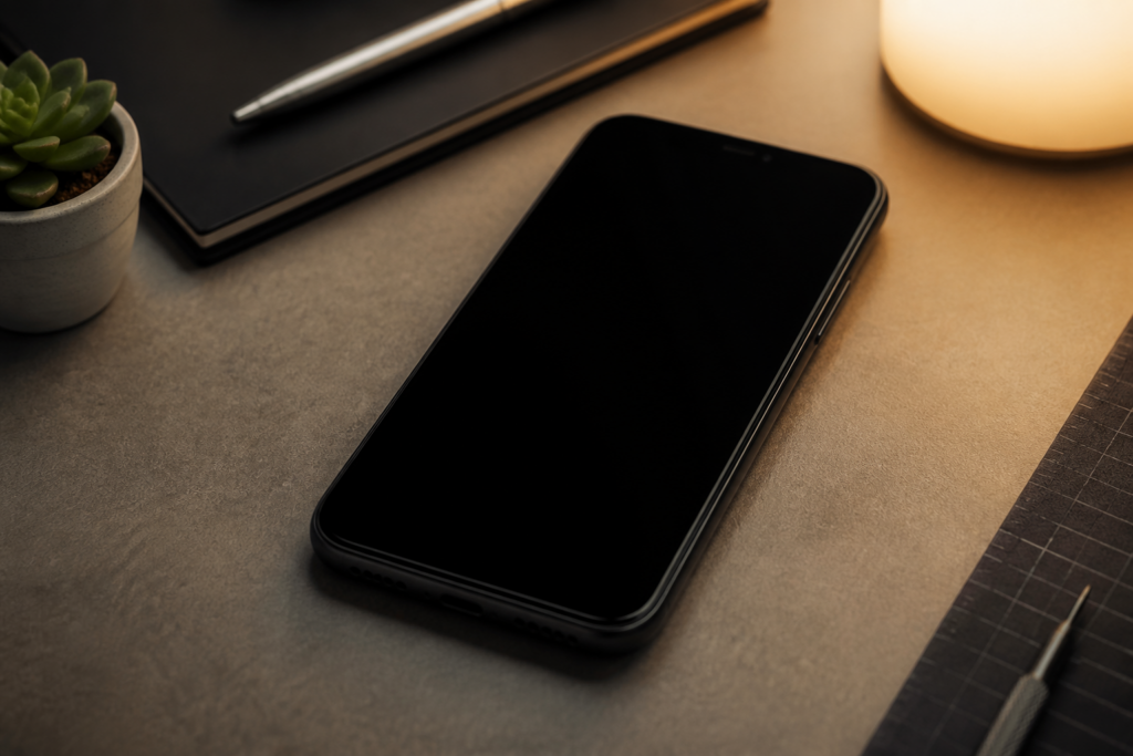 Persona sosteniendo un Moto G05 con la pantalla completamente negra