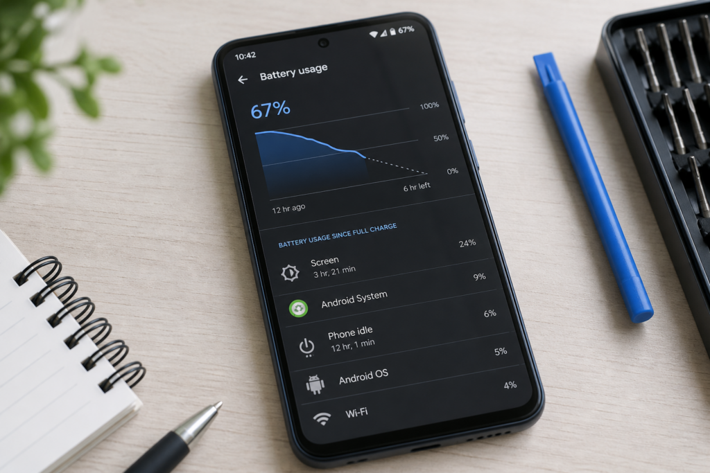 Pantalla de Moto G75 5G mostrando el uso de la batería en Android