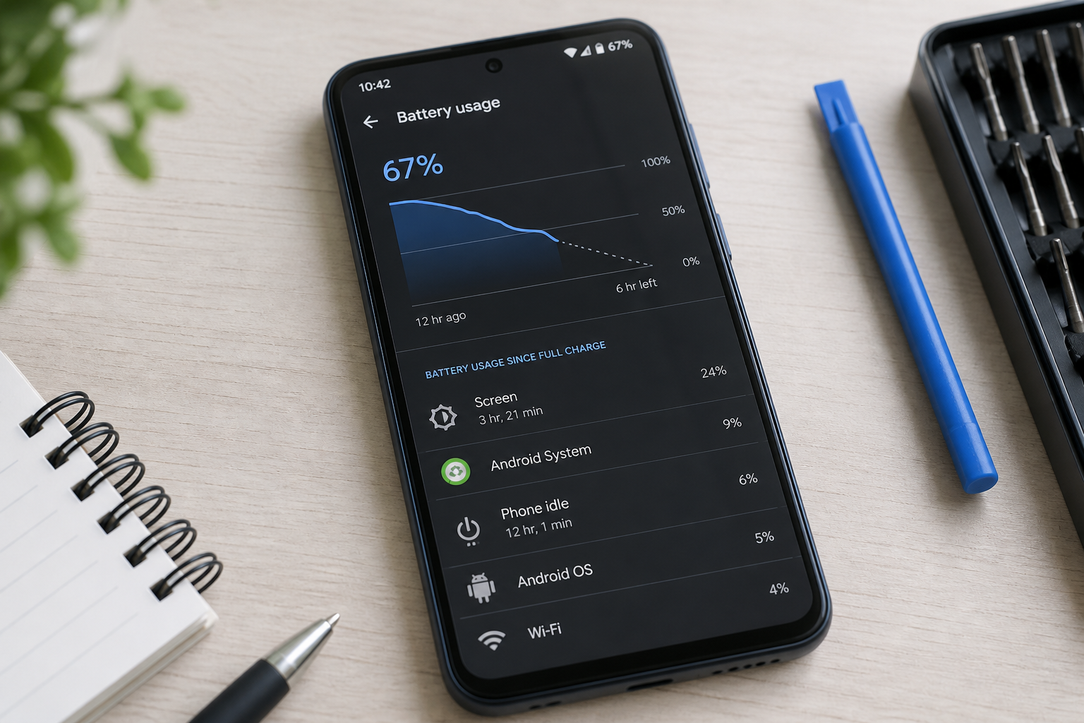 Pantalla de Moto G75 5G mostrando el uso de la batería en Android