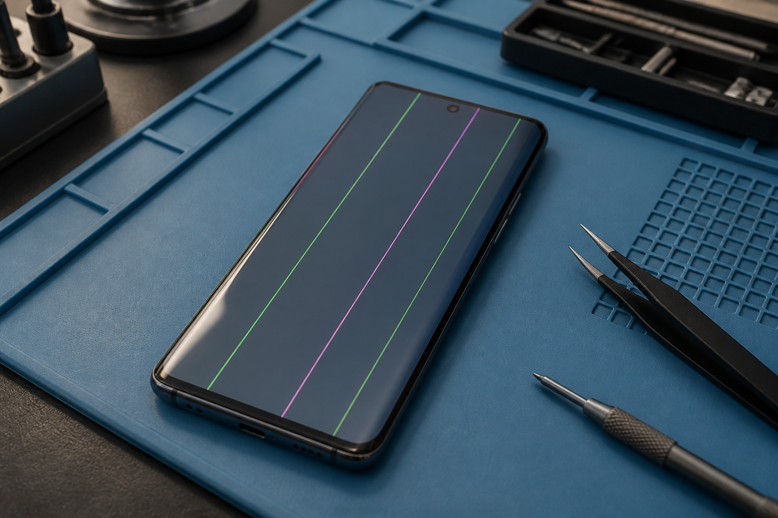 Pantalla de OnePlus 12 5G con líneas sobre esterilla de reparación