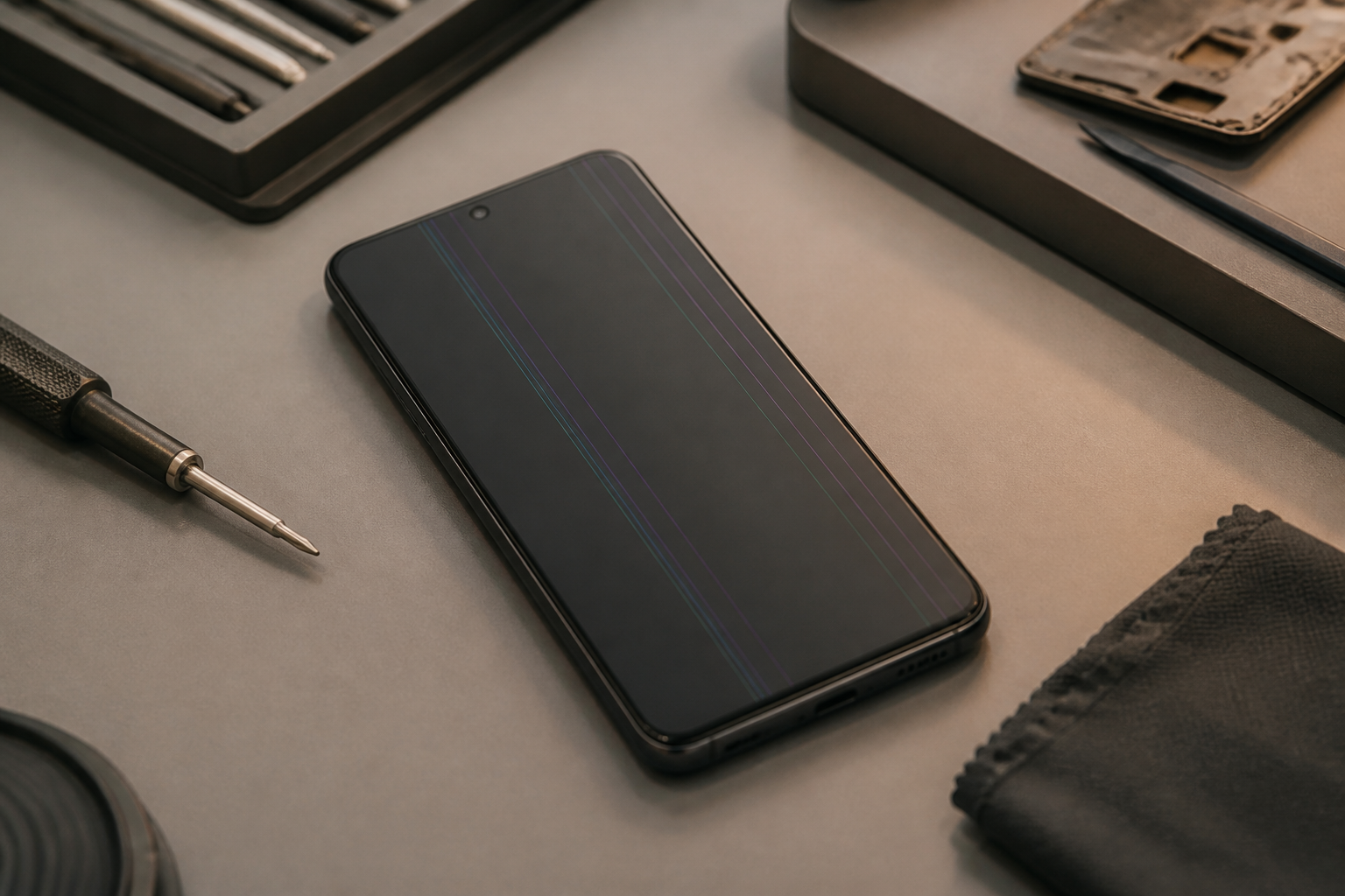 Pantalla de OPPO Find X6 con líneas sobre esterilla de reparación