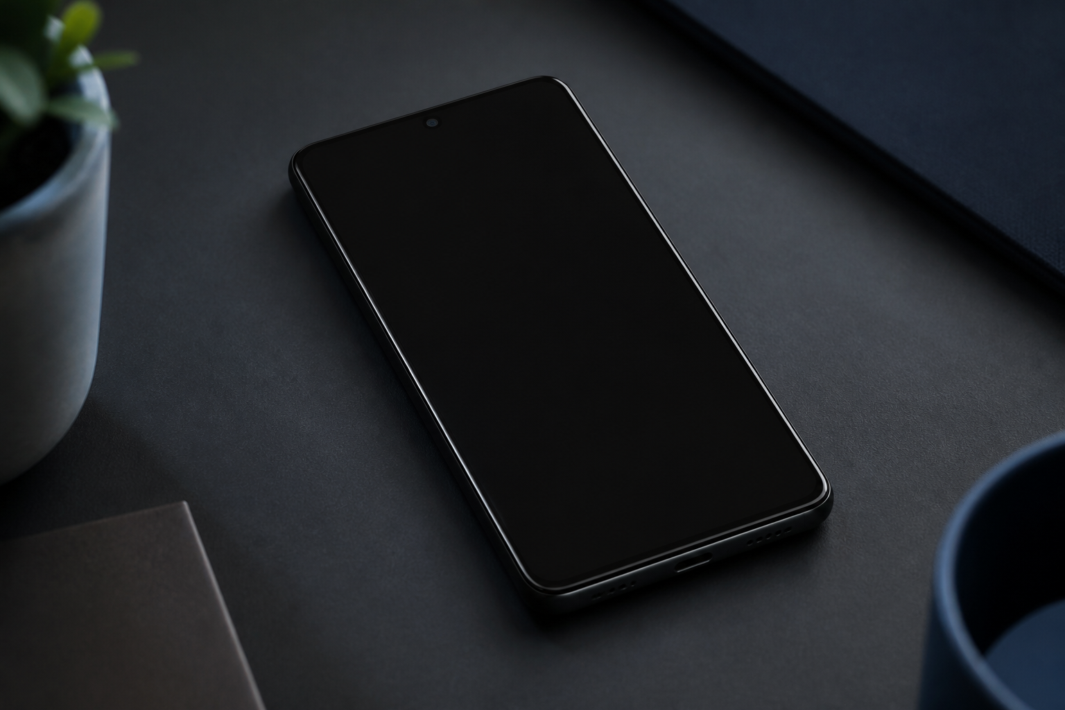 Persona sosteniendo un OPPO Reno 13 5G con la pantalla completamente negra