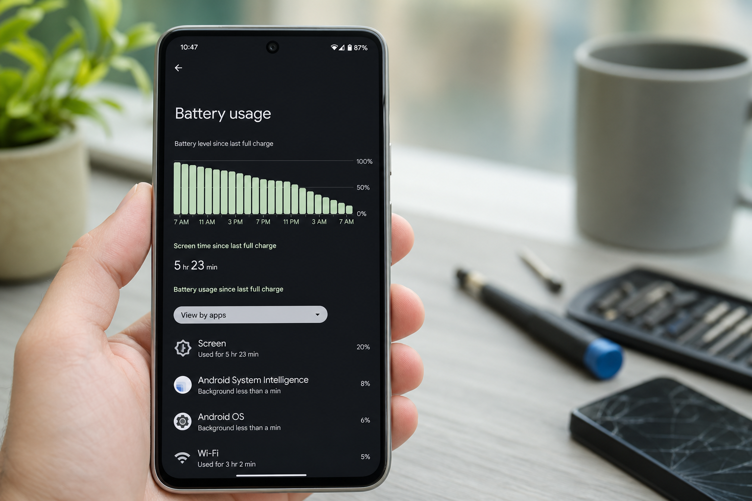Pantalla de Pixel 10a mostrando el uso de la batería en Android