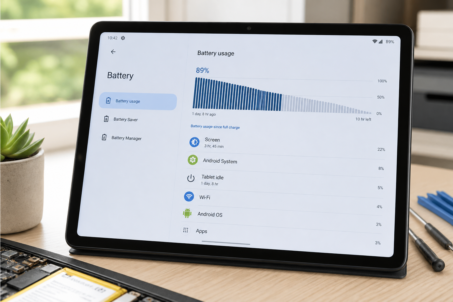 Pantalla de Galaxy Tab S10 Ultra mostrando el uso de la batería en One UI